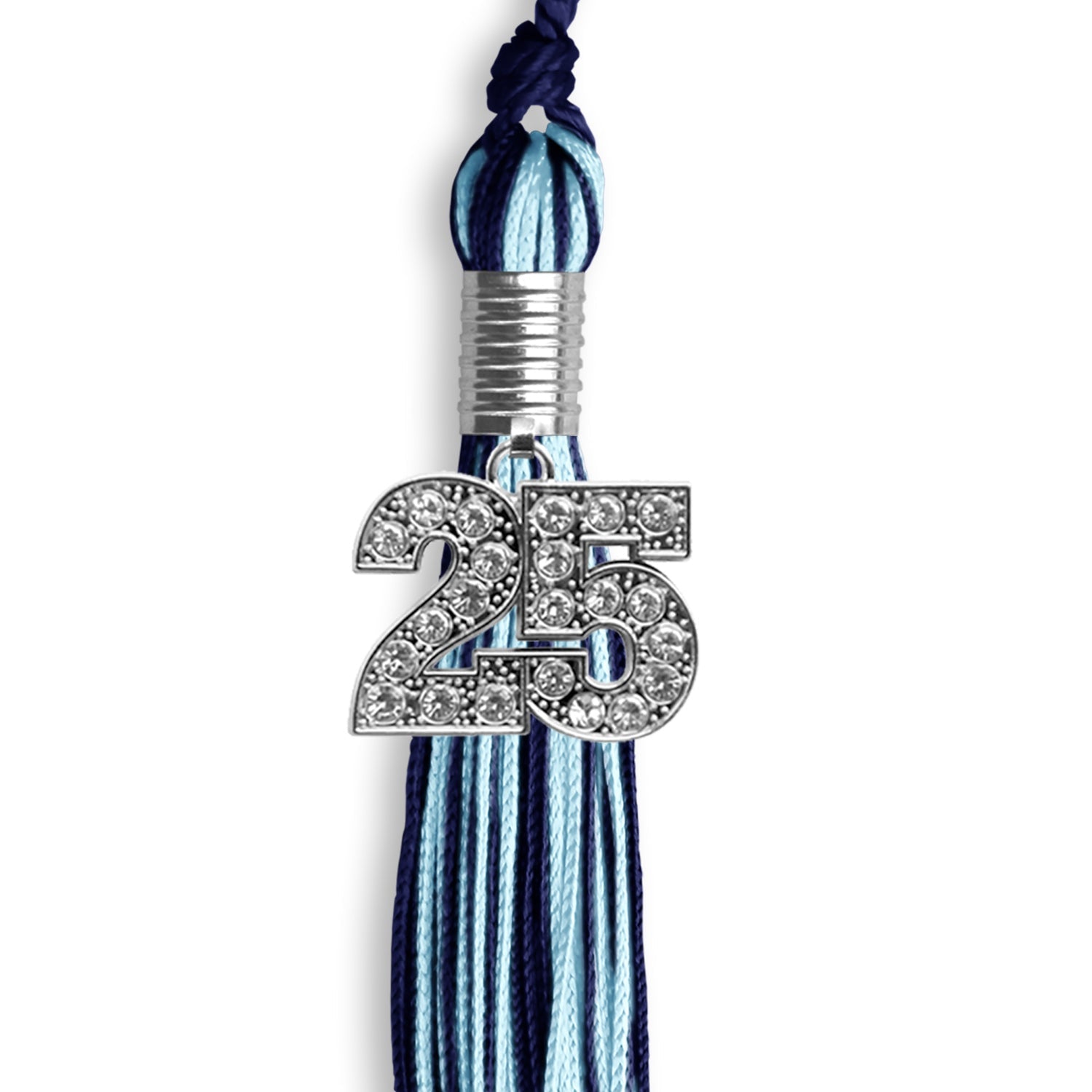 Navy Blue/Light Blue Mixed Color Graduation Tassel with Silver Bling Charm by Wholesale Grad Supply