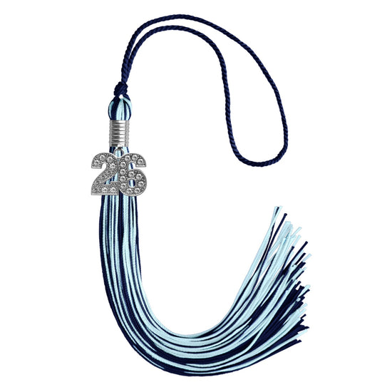 Navy Blue/Light Blue Mixed Color Graduation Tassel with Silver Bling Charm by Wholesale Grad Supply