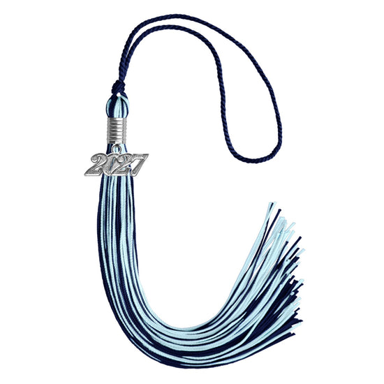 Navy Blue/Light Blue Mixed Color Graduation Tassel with Silver Bling Charm by Wholesale Grad Supply