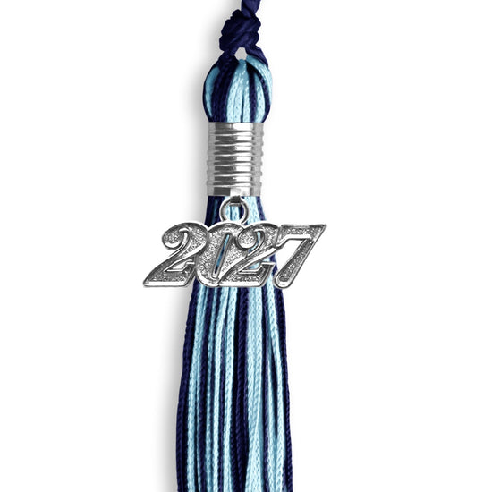 Navy Blue/Light Blue Mixed Color Graduation Tassel with Silver Bling Charm by Wholesale Grad Supply