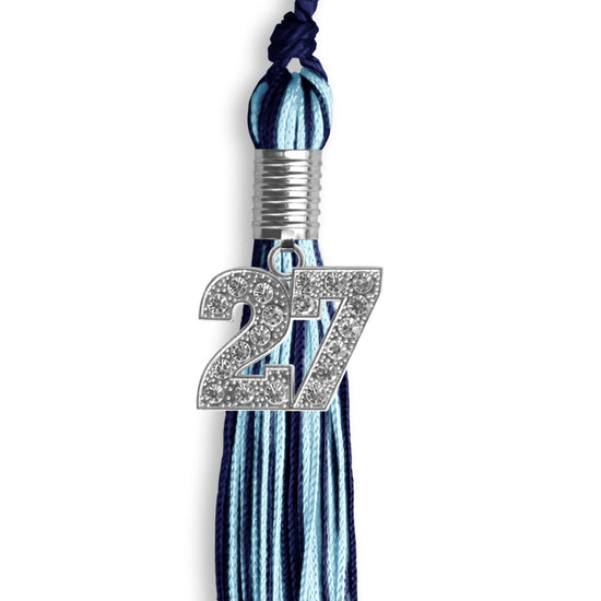 Navy Blue/Light Blue Mixed Color Graduation Tassel with Silver Bling Charm by Wholesale Grad Supply