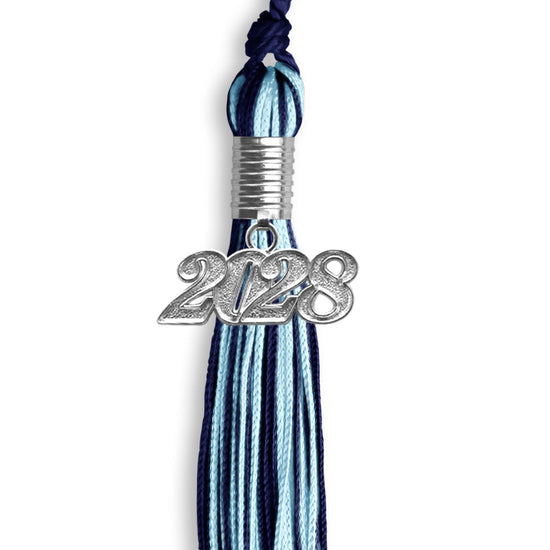 Navy Blue/Light Blue Mixed Color Graduation Tassel with Silver Bling Charm by Wholesale Grad Supply