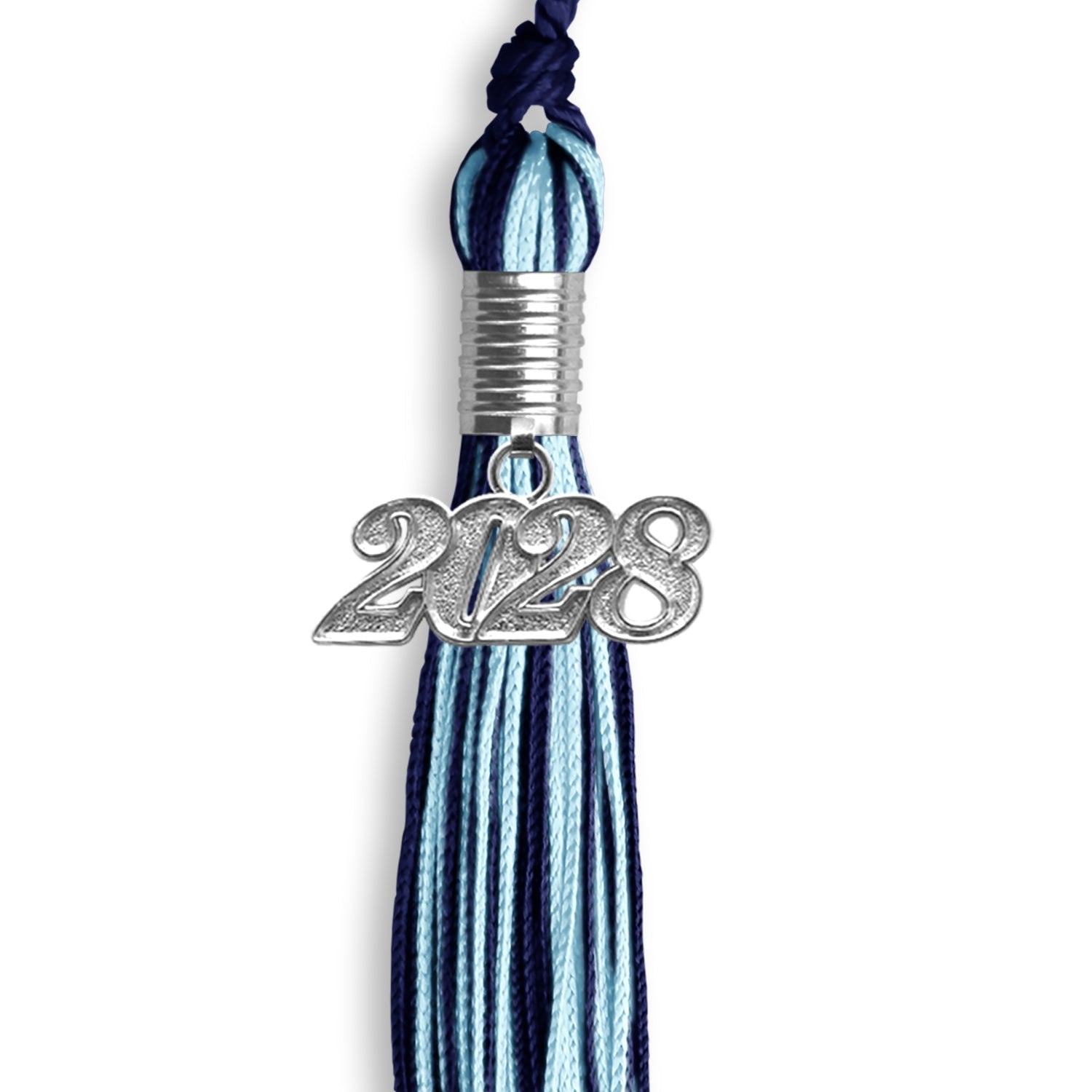 Navy Blue/Light Blue Mixed Color Graduation Tassel with Silver Bling Charm by Wholesale Grad Supply