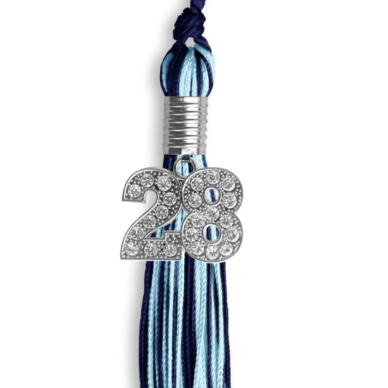 Navy Blue/Light Blue Mixed Color Graduation Tassel with Silver Bling Charm by Wholesale Grad Supply