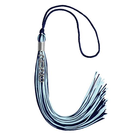 Navy Blue/Light Blue Mixed Color Graduation Tassel with Stacked Silver Date Drop by Wholesale Grad Supply
