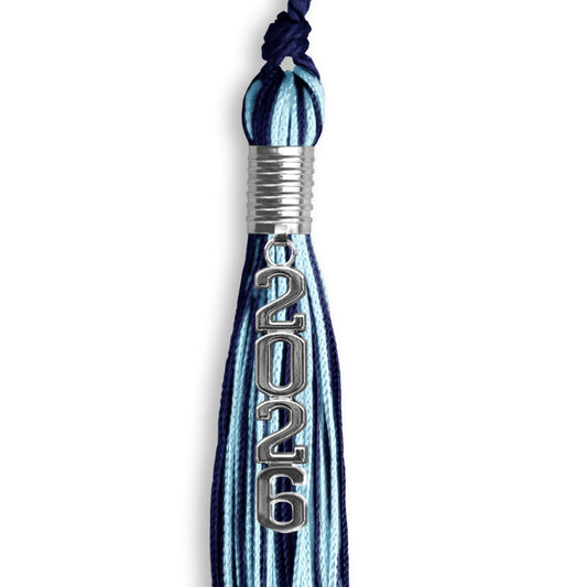 Navy Blue/Light Blue Mixed Color Graduation Tassel with Stacked Silver Date Drop by Wholesale Grad Supply