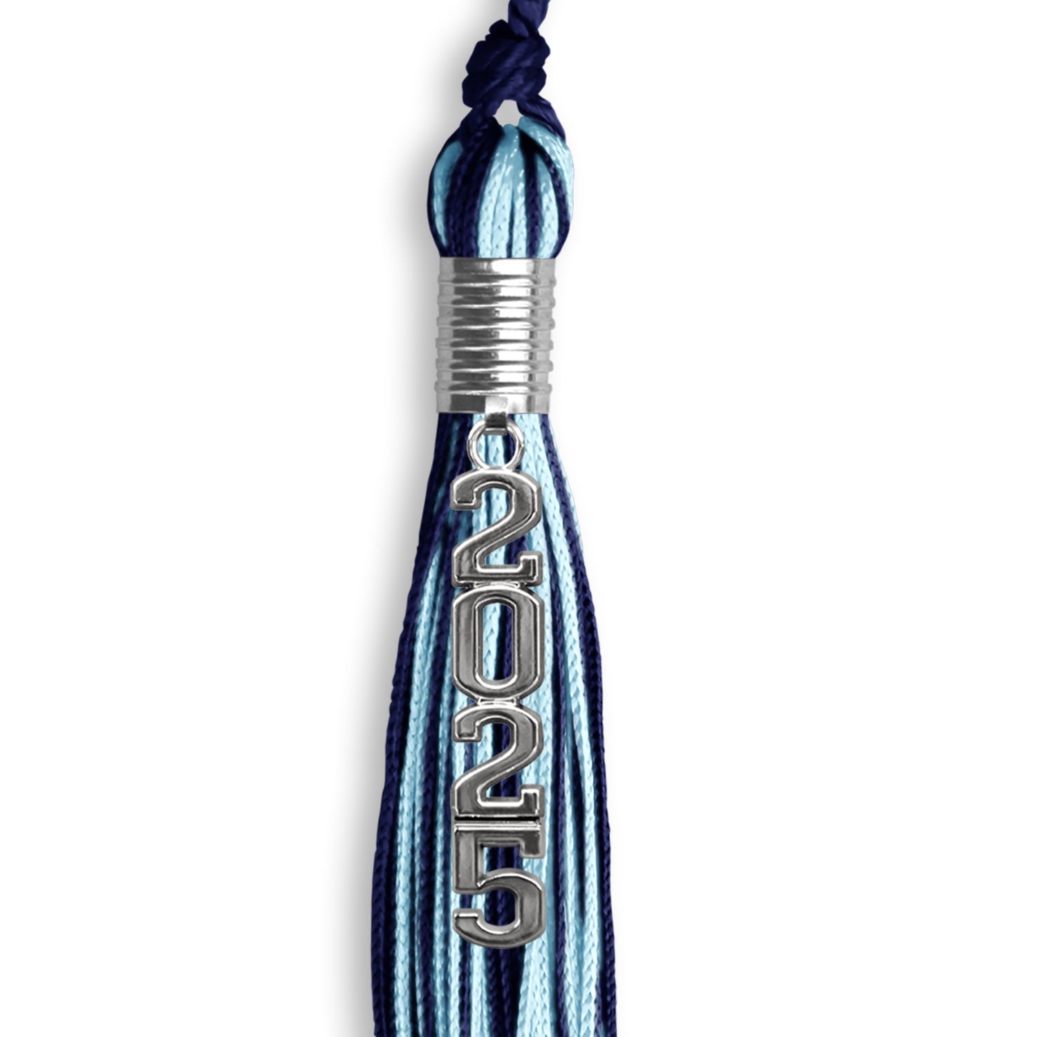 Navy Blue/Light Blue Mixed Color Graduation Tassel with Stacked Silver Date Drop by Wholesale Grad Supply