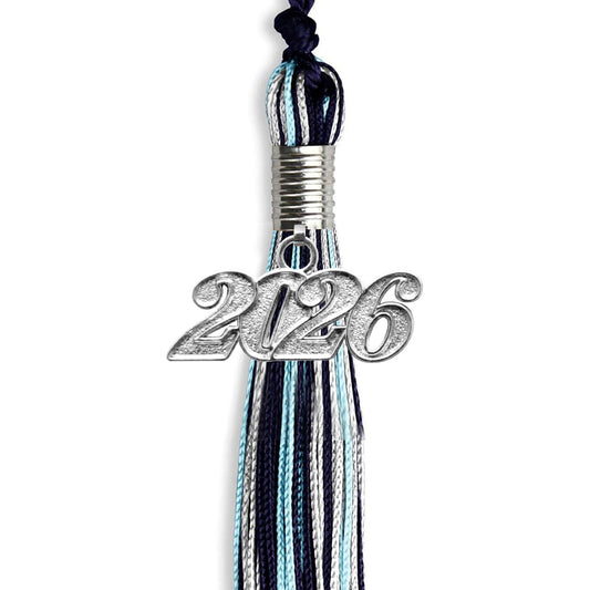 Navy Blue/Light Blue/Silver Mixed Color Graduation Tassel with Silver Bling Charm by Wholesale Grad Supply