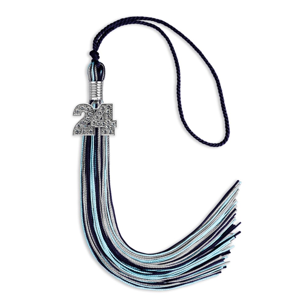 Navy Blue/Light Blue/Silver Mixed Color Graduation Tassel with Silver Bling Charm by Wholesale Grad Supply