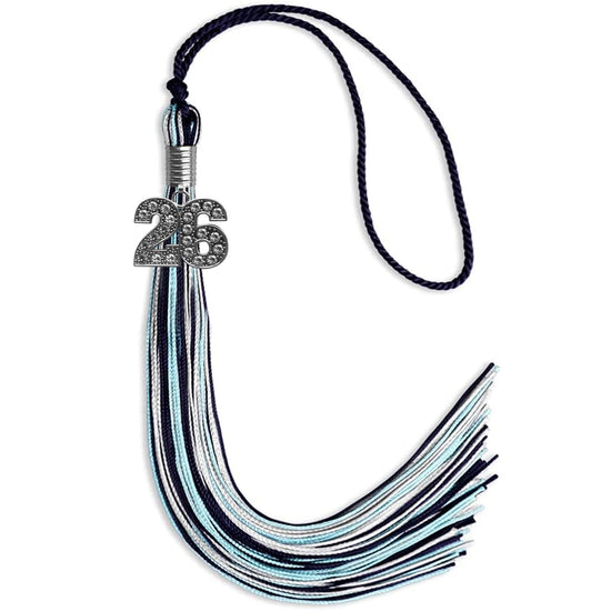 Navy Blue/Light Blue/Silver Mixed Color Graduation Tassel with Silver Bling Charm by Wholesale Grad Supply