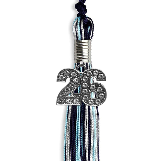 Navy Blue/Light Blue/Silver Mixed Color Graduation Tassel with Silver Bling Charm by Wholesale Grad Supply