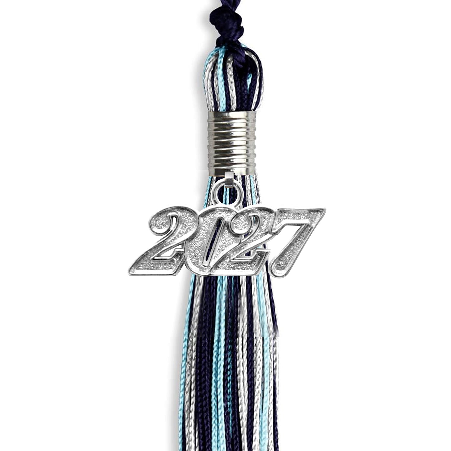 Navy Blue/Light Blue/Silver Mixed Color Graduation Tassel with Silver Bling Charm by Wholesale Grad Supply