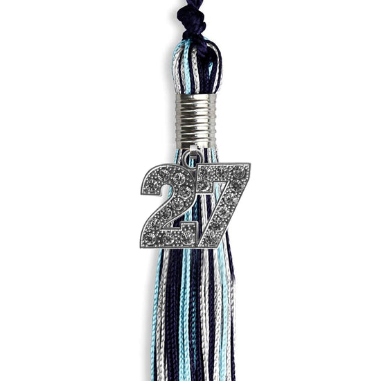 Navy Blue/Light Blue/Silver Mixed Color Graduation Tassel with Silver Bling Charm by Wholesale Grad Supply