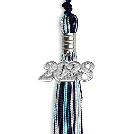 Navy Blue/Light Blue/Silver Mixed Color Graduation Tassel with Silver Bling Charm by Wholesale Grad Supply
