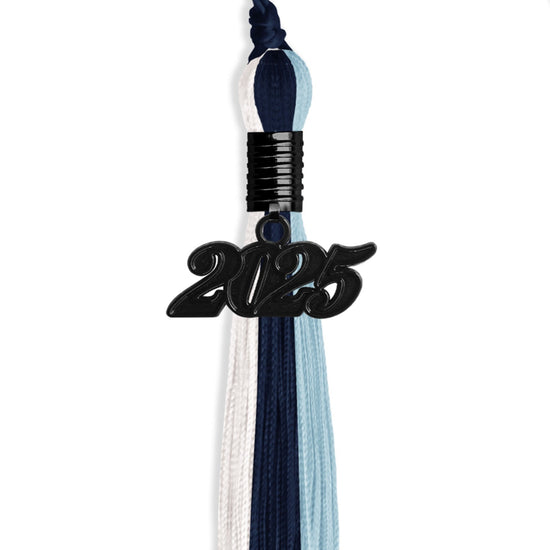 Navy Blue/Light Blue/White Graduation Tassel with Black Bling Charm by Wholesale Grad Supply