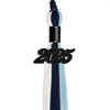 Navy Blue/Light Blue/White Graduation Tassel with Black Bling Charm by Wholesale Grad Supply