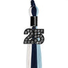 Navy Blue/Light Blue/White Graduation Tassel with Black Bling Charm by Wholesale Grad Supply