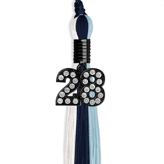 Navy Blue/Light Blue/White Graduation Tassel with Black Bling Charm by Wholesale Grad Supply