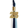 Navy Blue/Light Blue/White Graduation Tassel with Gold Bling Charm by Wholesale Grad Supply