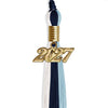 Navy Blue/Light Blue/White Graduation Tassel with Gold Bling Charm by Wholesale Grad Supply