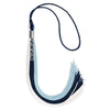 Navy Blue/Light Blue/White Graduation Tassel with Silver Stacked Date Drop by Wholesale Grad Supply