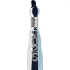 Navy Blue/Light Blue/White Graduation Tassel with Silver Stacked Date Drop by Wholesale Grad Supply