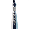 Navy Blue/Light Blue/White Graduation Tassel with Silver Stacked Date Drop by Wholesale Grad Supply