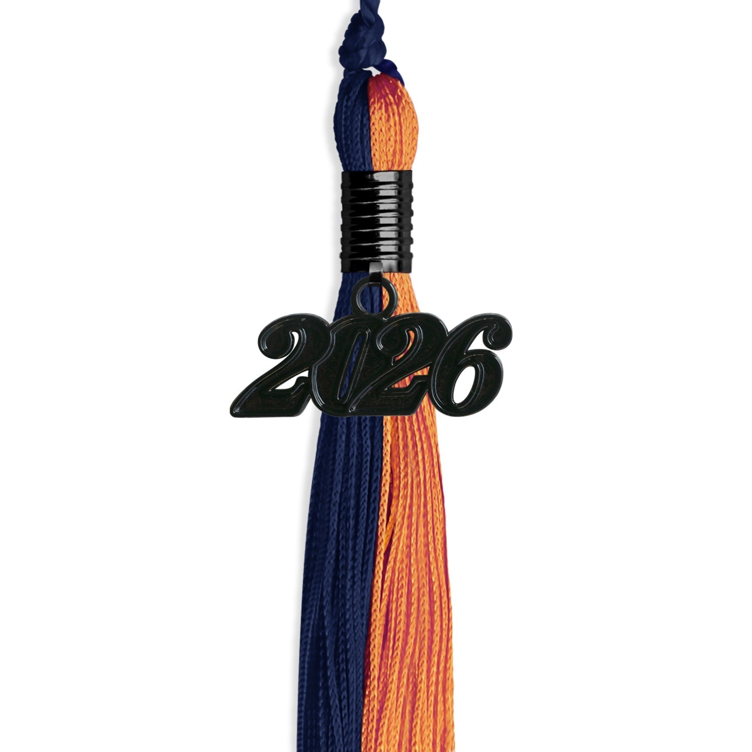 Navy Blue/Orange Graduation Tassel with Black Bling Charm by Wholesale Grad Supply