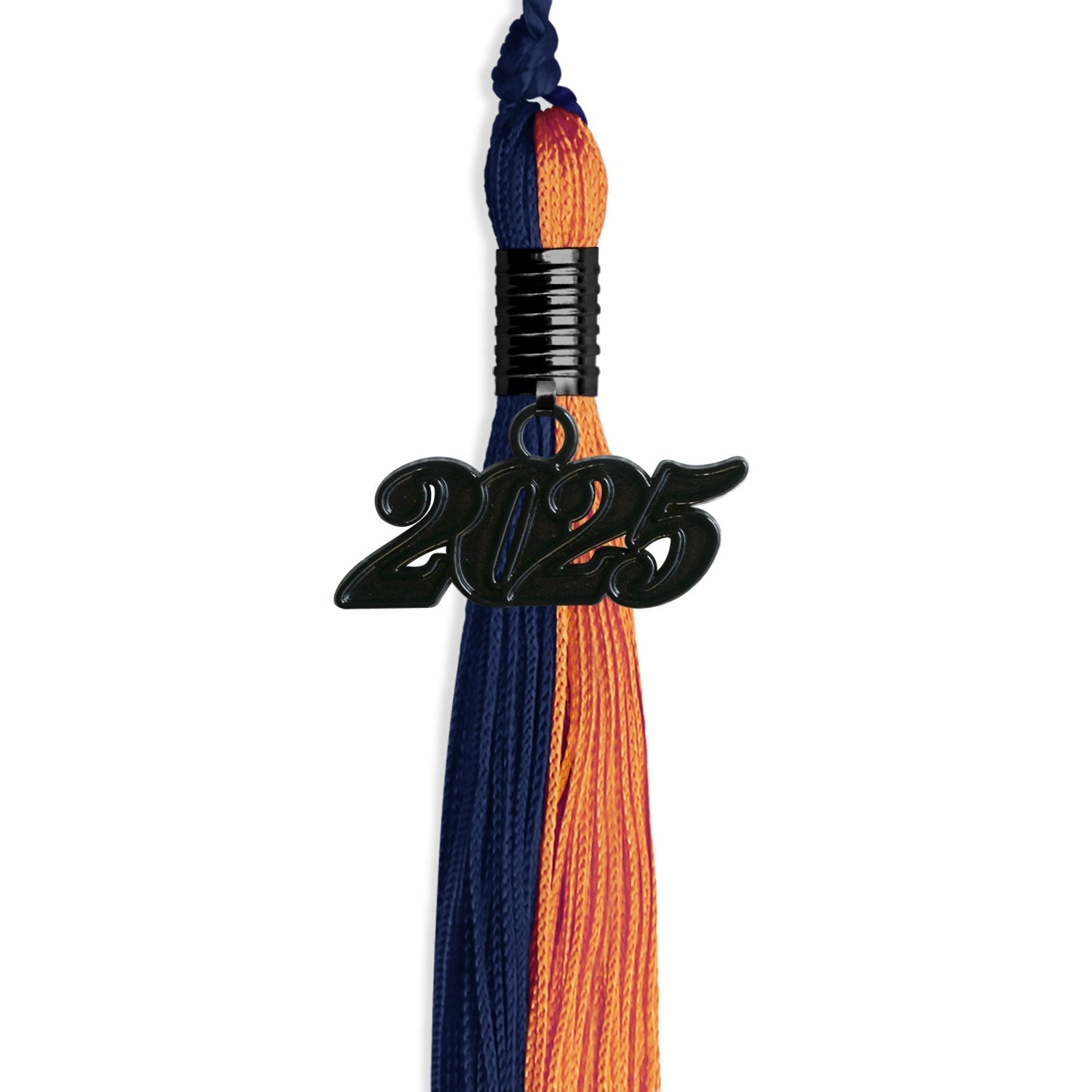 Navy Blue/Orange Graduation Tassel with Black Bling Charm by Wholesale Grad Supply