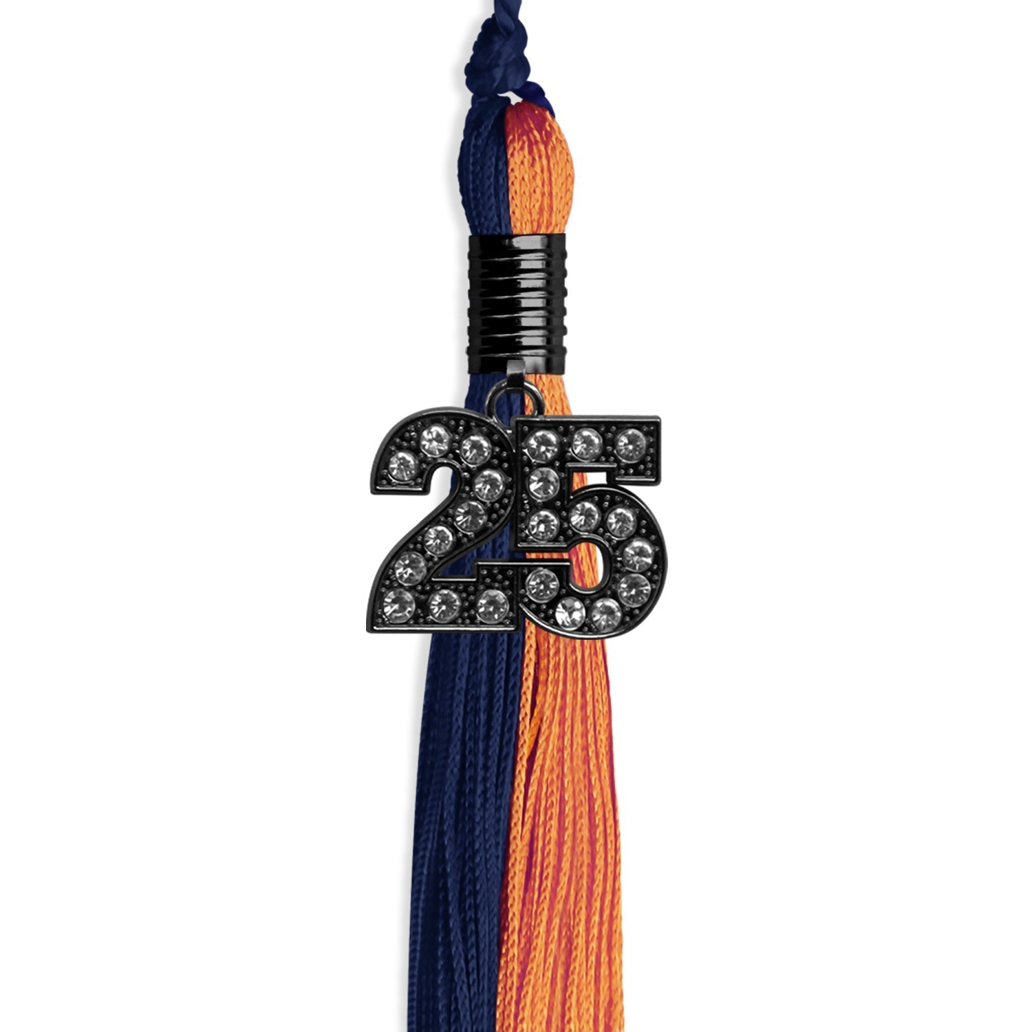 Navy Blue/Orange Graduation Tassel with Black Bling Charm by Wholesale Grad Supply