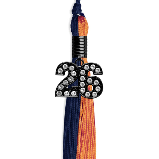 Navy Blue/Orange Graduation Tassel with Black Bling Charm by Wholesale Grad Supply