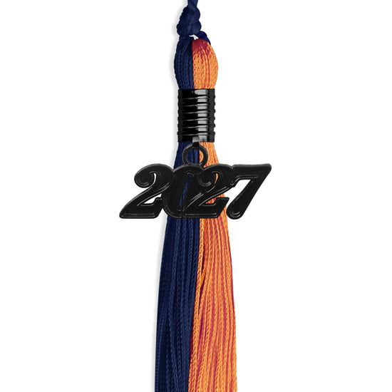 Navy Blue/Orange Graduation Tassel with Black Bling Charm by Wholesale Grad Supply