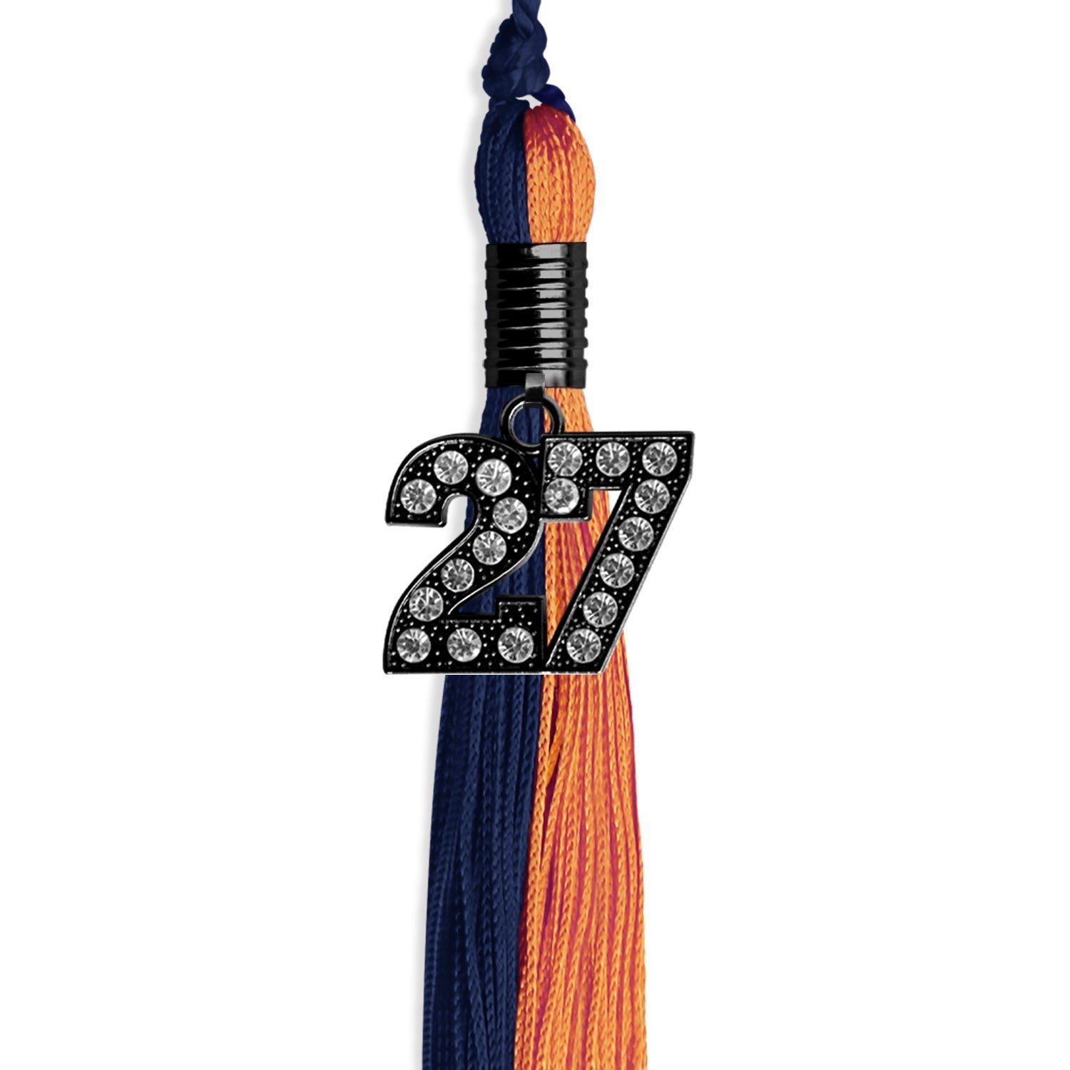Navy Blue/Orange Graduation Tassel with Black Bling Charm by Wholesale Grad Supply