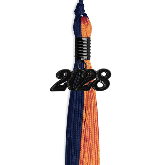 Navy Blue/Orange Graduation Tassel with Black Bling Charm by Wholesale Grad Supply