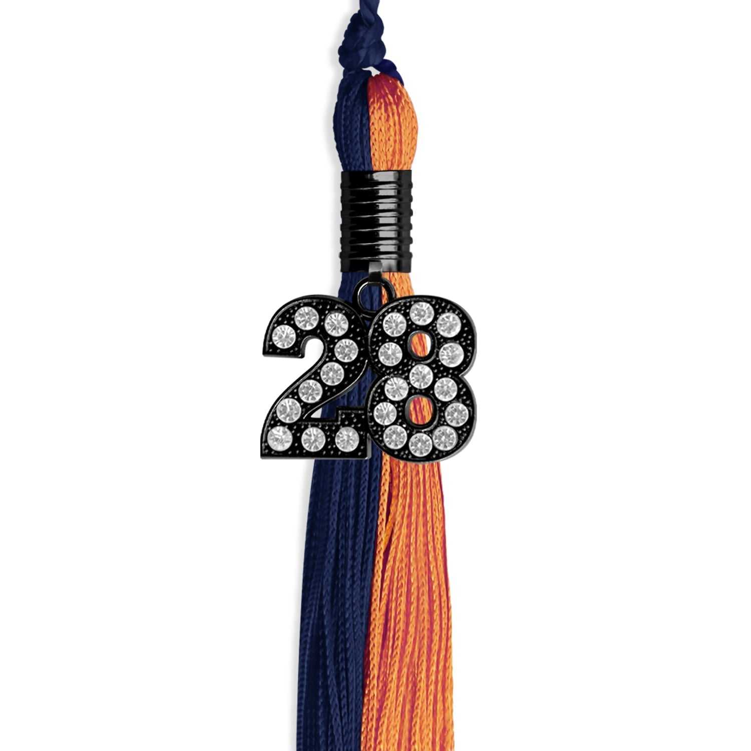 Navy Blue/Orange Graduation Tassel with Black Bling Charm by Wholesale Grad Supply