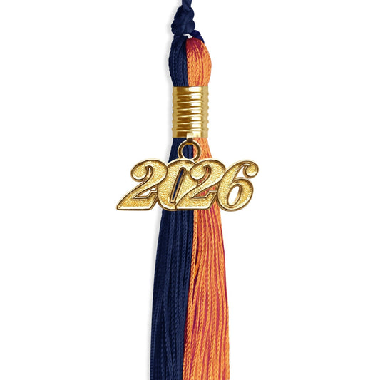 Navy Blue/Orange Graduation Tassel with Gold Bling Charm by Wholesale Grad Supply