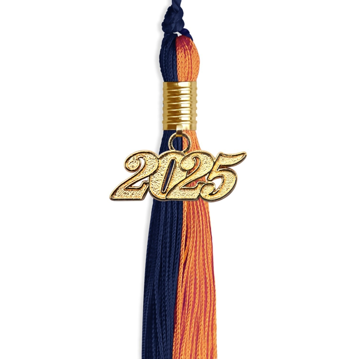 Navy Blue/Orange Graduation Tassel with Gold Bling Charm by Wholesale Grad Supply