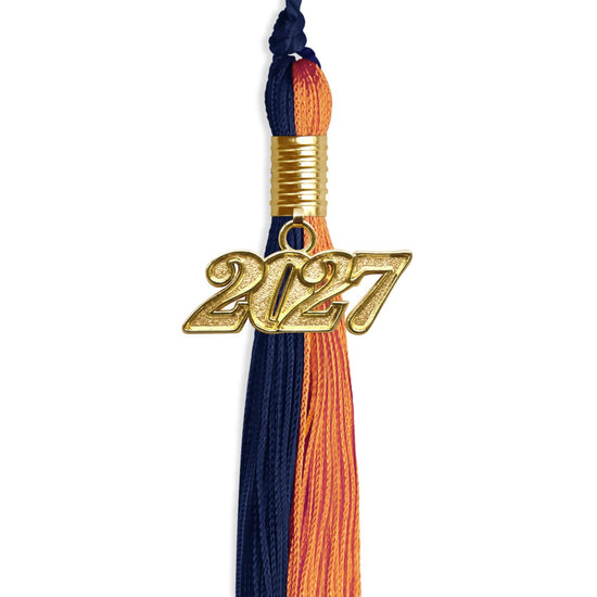 Navy Blue/Orange Graduation Tassel with Gold Bling Charm by Wholesale Grad Supply