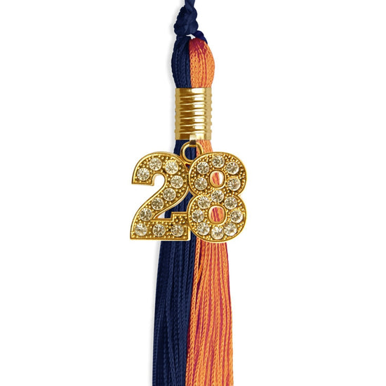 Navy Blue/Orange Graduation Tassel with Gold Bling Charm by Wholesale Grad Supply