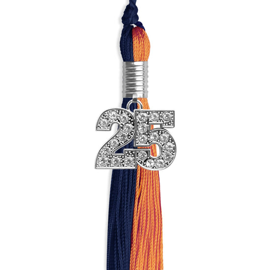 Navy Blue/Orange Graduation Tassel with Silver Bling Charm by Wholesale Grad Supply