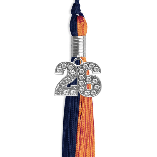 Navy Blue/Orange Graduation Tassel with Silver Bling Charm by Wholesale Grad Supply