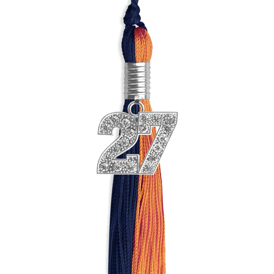 Navy Blue/Orange Graduation Tassel with Silver Bling Charm by Wholesale Grad Supply