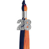 Navy Blue/Orange Graduation Tassel with Silver Bling Charm by Wholesale Grad Supply