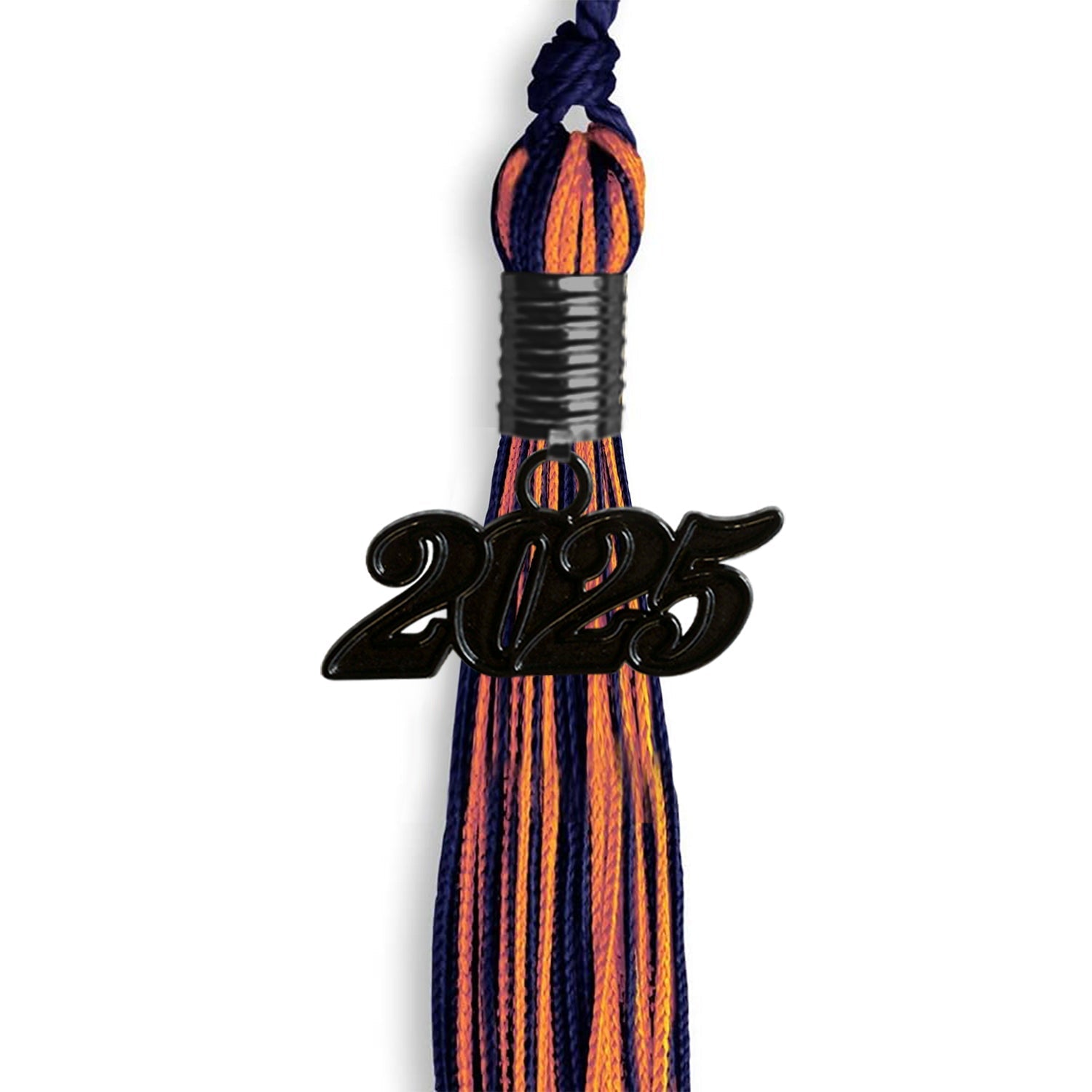 Navy Blue/Orange Mixed Color Graduation Tassel with Black Bling Charm by Wholesale Grad Supply