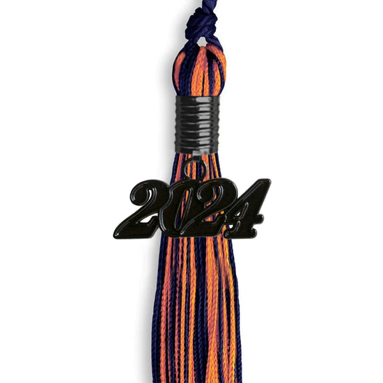 Navy Blue/Orange Mixed Color Graduation Tassel with Black Bling Charm by Wholesale Grad Supply