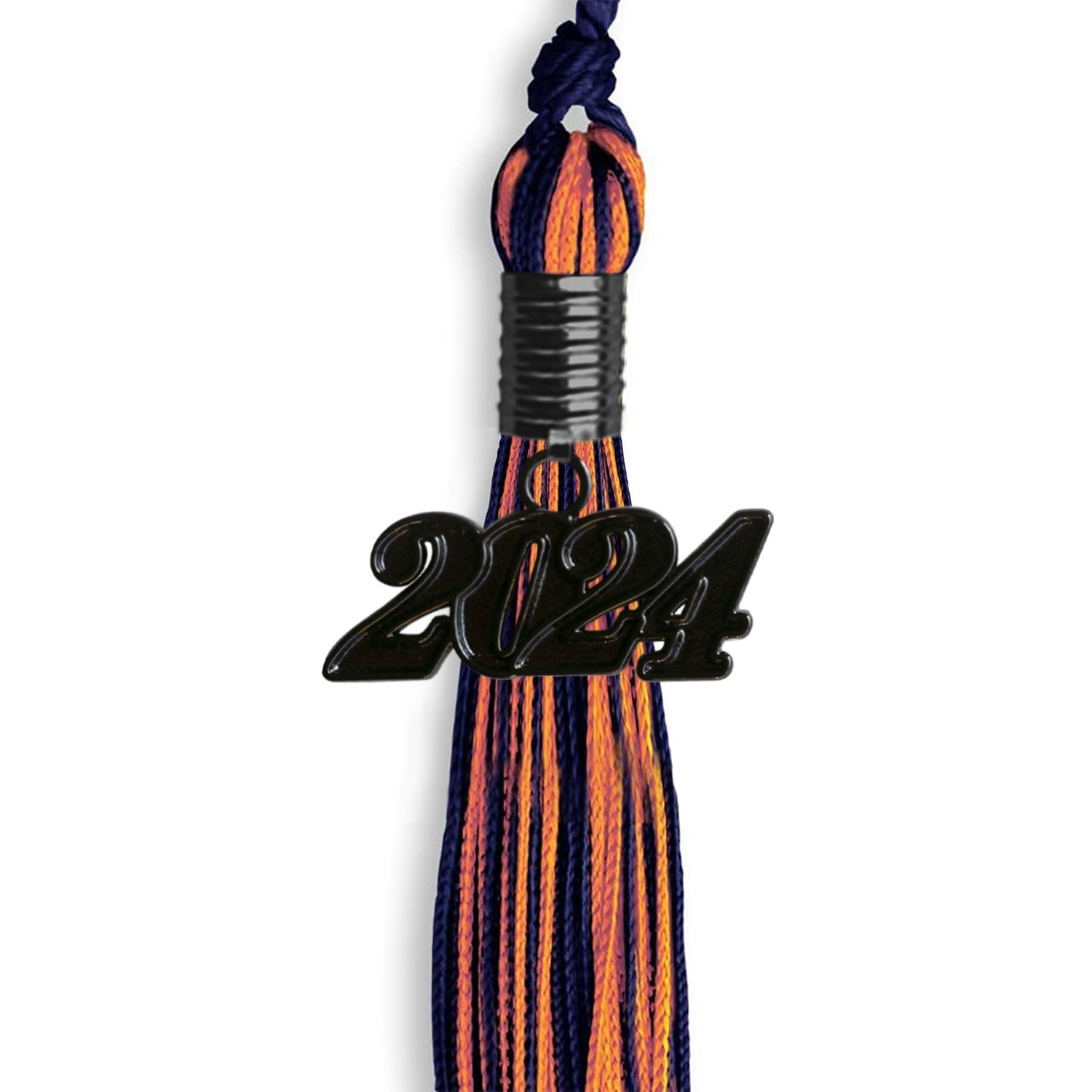 Navy Blue/Orange Mixed Color Graduation Tassel with Black Bling Charm by Wholesale Grad Supply