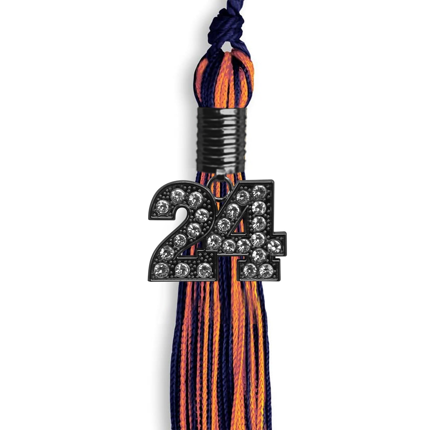 Navy Blue/Orange Mixed Color Graduation Tassel with Black Bling Charm by Wholesale Grad Supply