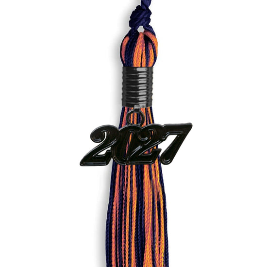 Navy Blue/Orange Mixed Color Graduation Tassel with Black Bling Charm by Wholesale Grad Supply