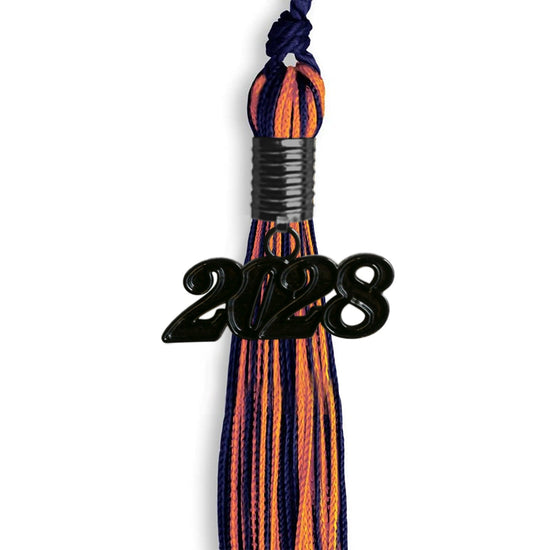 Navy Blue/Orange Mixed Color Graduation Tassel with Black Bling Charm by Wholesale Grad Supply