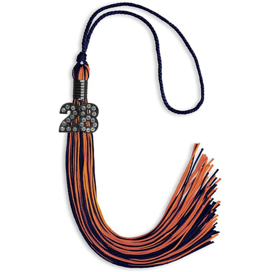 Navy Blue/Orange Mixed Color Graduation Tassel with Black Bling Charm by Wholesale Grad Supply